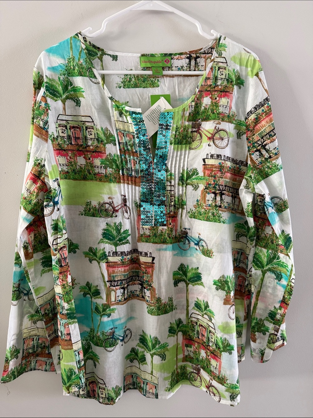 Island Republic Green Multi Palm & Bicycle Print Tunic